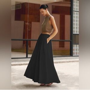 Commense Linen Pleated Maxi Skirt Black Size Small Lined Full A Line Like New